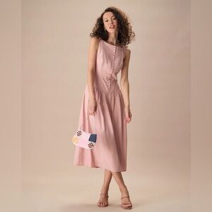 Rihoas Pink Boat Neck Sleeveless Lyocell Midi Dress